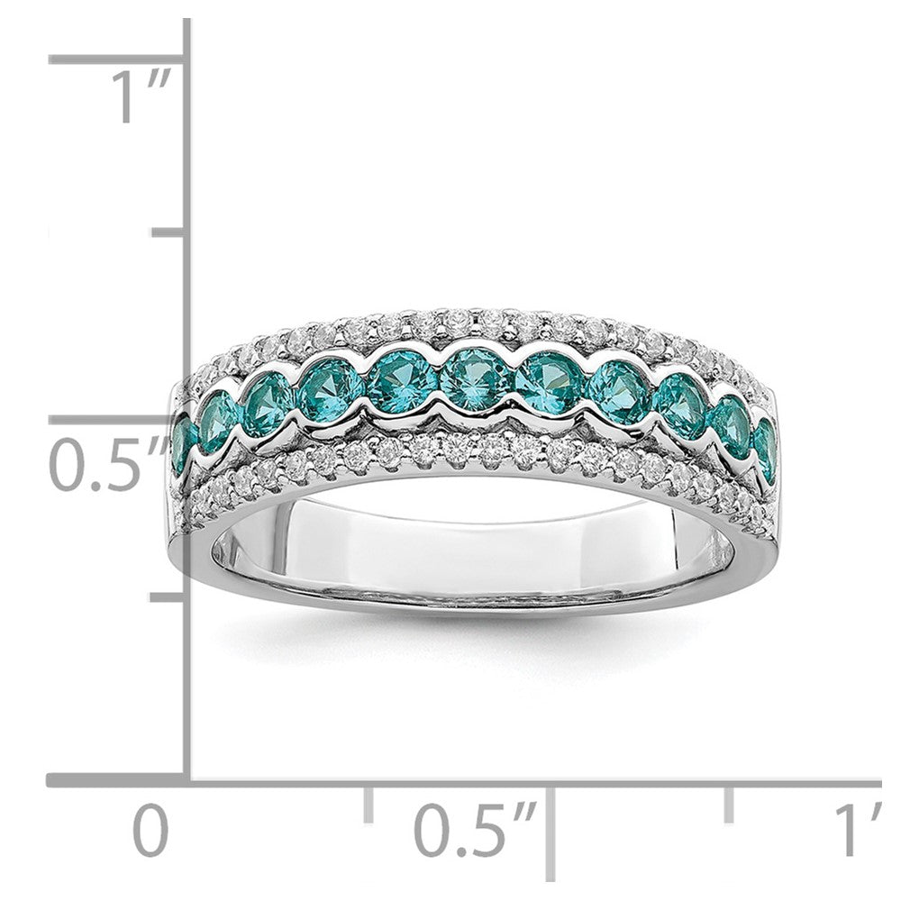 Sterling Silver Rhodium Plated Aqua & White Cz Band