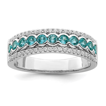 Sterling Silver Rhodium Plated Aqua & White Cz Band