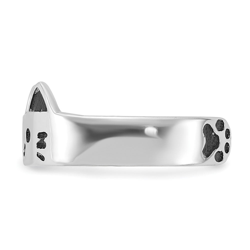 Sterling Silver Rhodium-Plated Enameled Cat Adjustable Ring