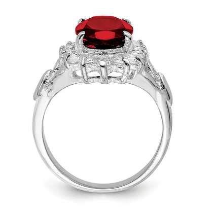 Sterling Silver Rhodium Plated Garnet & Cz Ring (Size 8 Only)