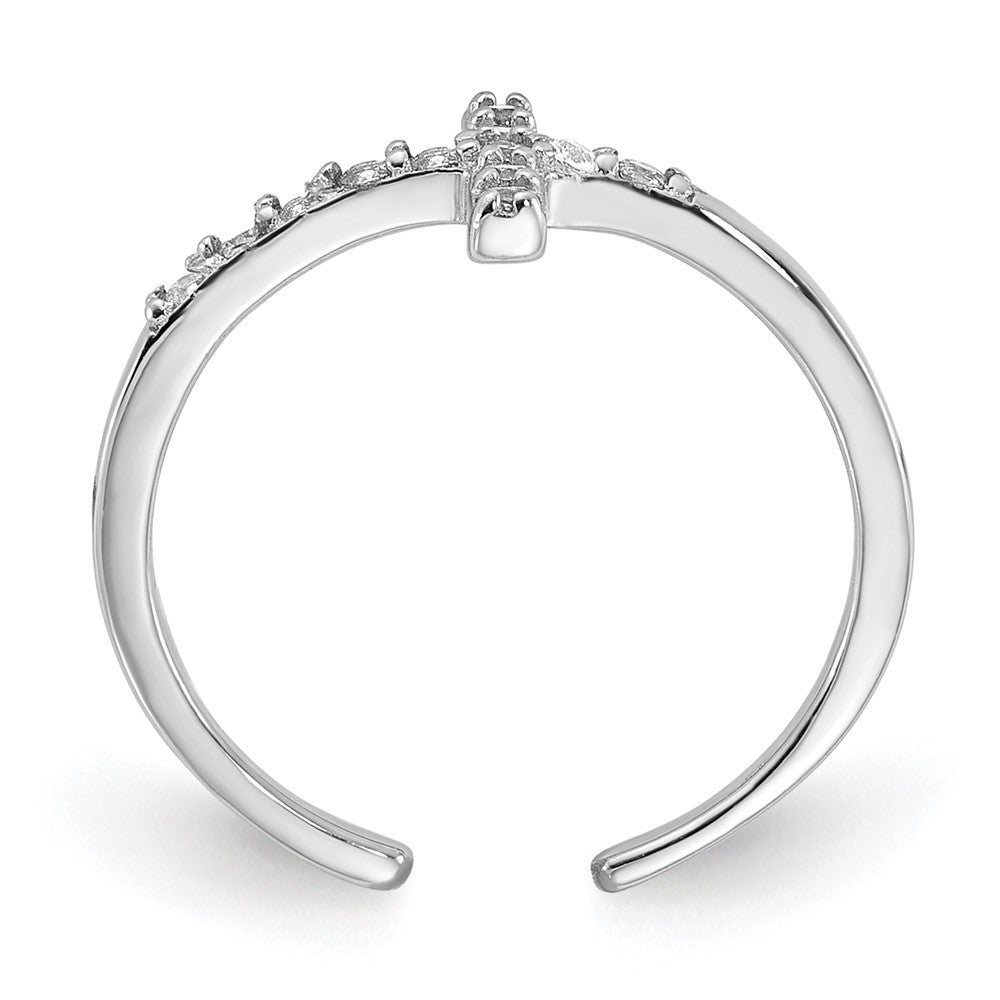 Sterling Silver Rhodium-Plated CZ Sideways Cross Toe Ring