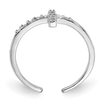 Sterling Silver Rhodium-Plated CZ Sideways Cross Toe Ring