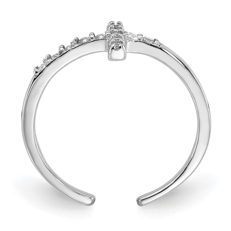 Sterling Silver Rhodium-Plated CZ Sideways Cross Toe Ring