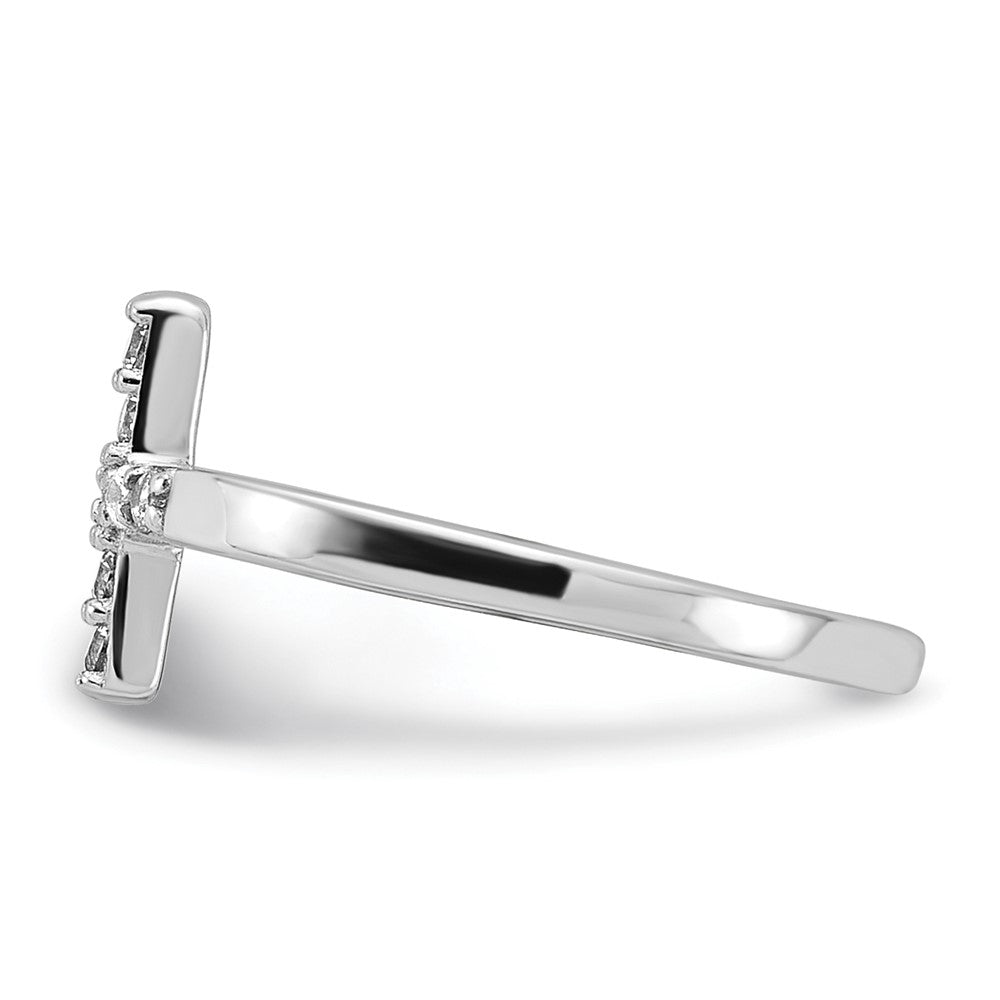 Sterling Silver Rhodium-Plated CZ Sideways Cross Toe Ring