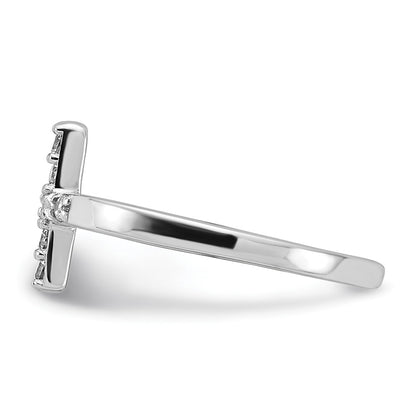 Sterling Silver Rhodium-Plated CZ Sideways Cross Toe Ring