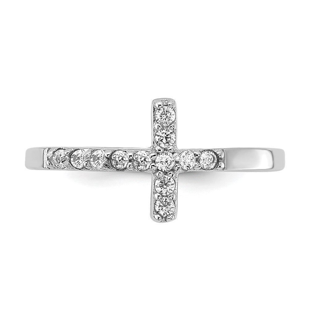 Sterling Silver Rhodium-Plated CZ Sideways Cross Toe Ring