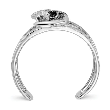 Sterling Silver Rhodium-Plated Oxidized Moon and Star Toe Ring