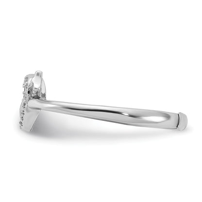 Sterling Silver Rhodium-Plated CZ Heart with Arrow Adjustable Ring