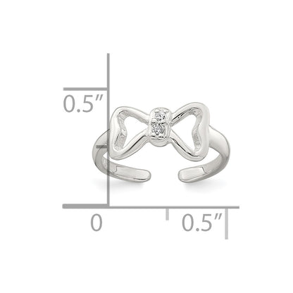 Sterling Silver Polished CZ Bow Adjustable Toe Ring