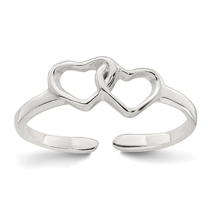 Sterling Silver Polished Interlocking Hearts Toe Ring