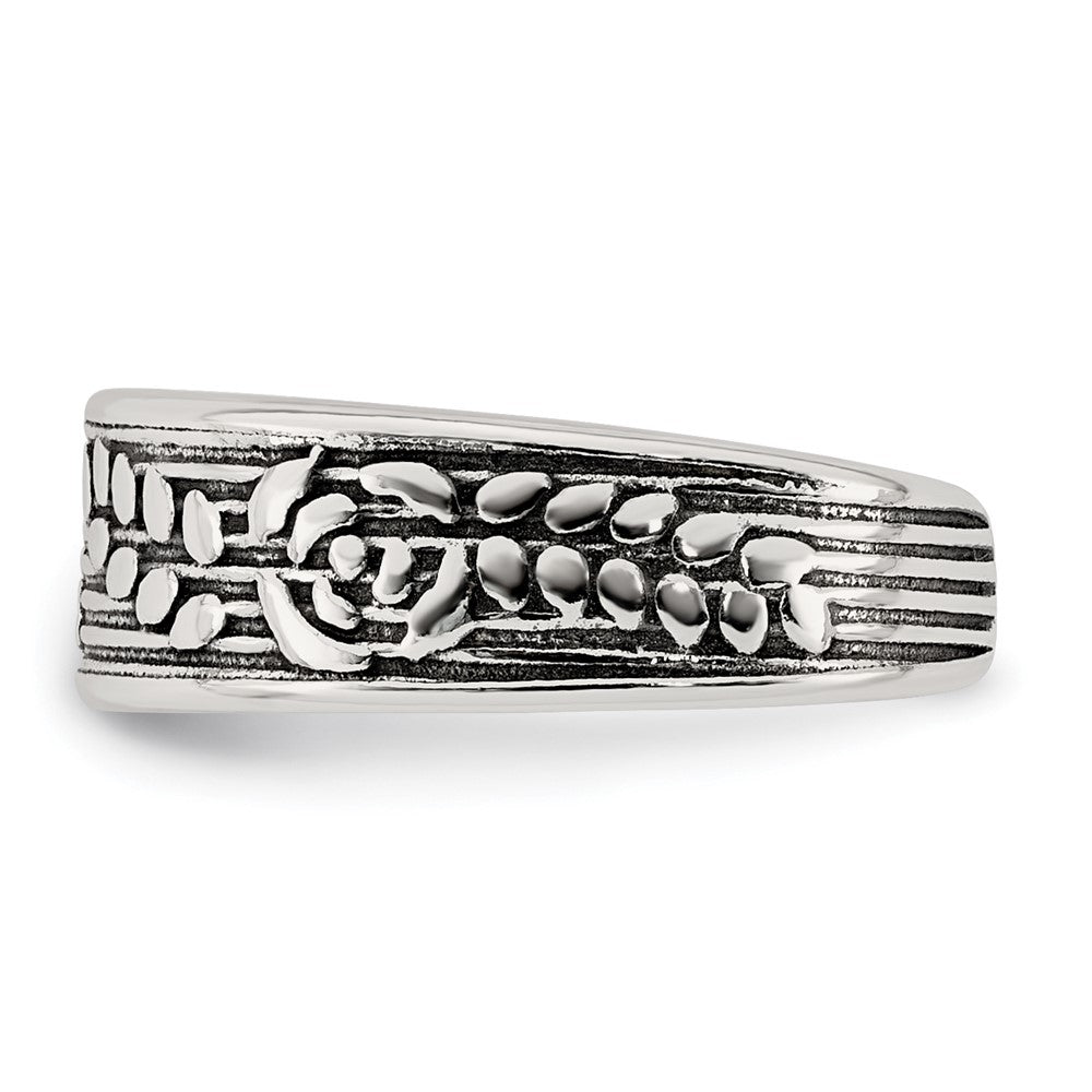 Sterling Silver Polished and Antiqued Rose and Leaf Pattern Toe Ring