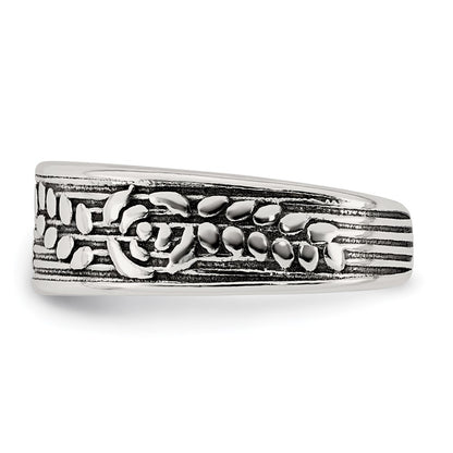 Sterling Silver Polished and Antiqued Rose and Leaf Pattern Toe Ring