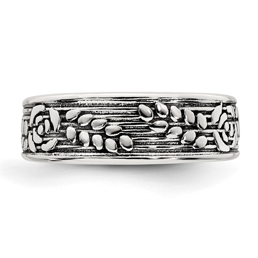 Sterling Silver Polished and Antiqued Rose and Leaf Pattern Toe Ring