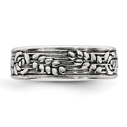Sterling Silver Polished and Antiqued Rose and Leaf Pattern Toe Ring