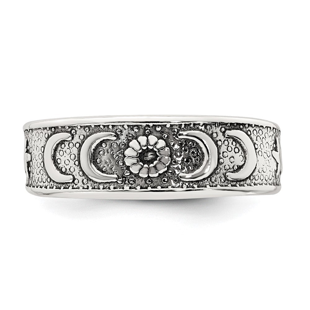 Sterling Silver Polished and Antiqued Moon and Star Toe Ring