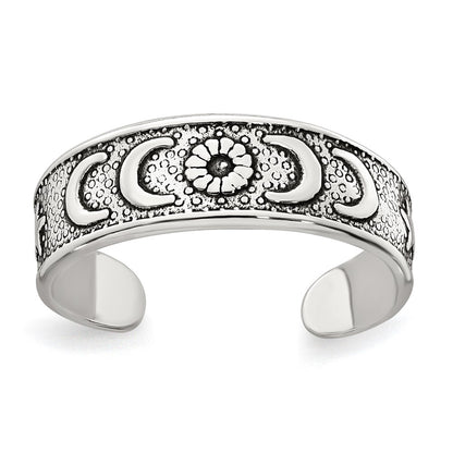 Sterling Silver Polished and Antiqued Moon and Star Toe Ring
