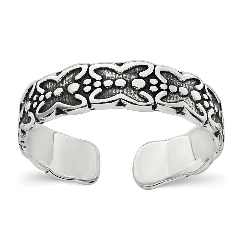 Sterling Silver Polished and Antiqued Butterfly Toe Ring