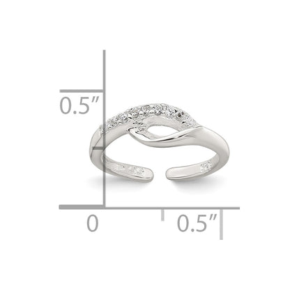 Sterling Silver Polished Fancy CZ Adjustable Toe Ring