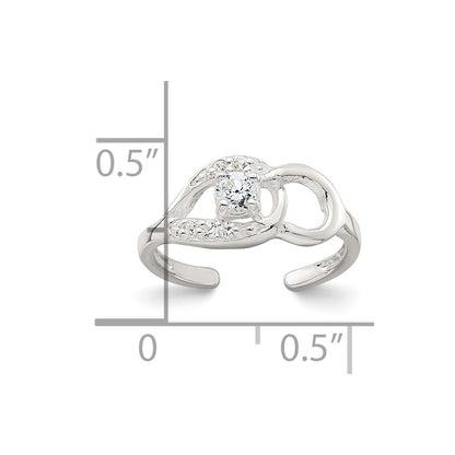 Sterling Silver Polished CZ Fancy Toe Ring