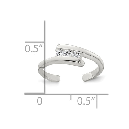Sterling Silver Polished 3 Stone CZ Bypass Adjustable Toe Ring