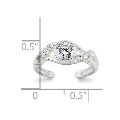 Sterling Silver Polished Fancy CZ Twisted Sides Adjustable Toe Ring