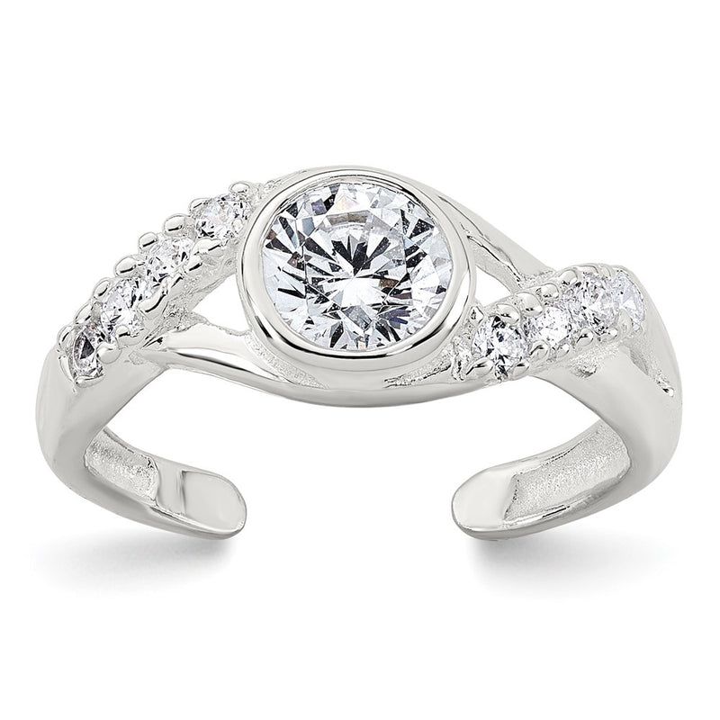 Sterling Silver Polished Fancy CZ Twisted Sides Adjustable Toe Ring