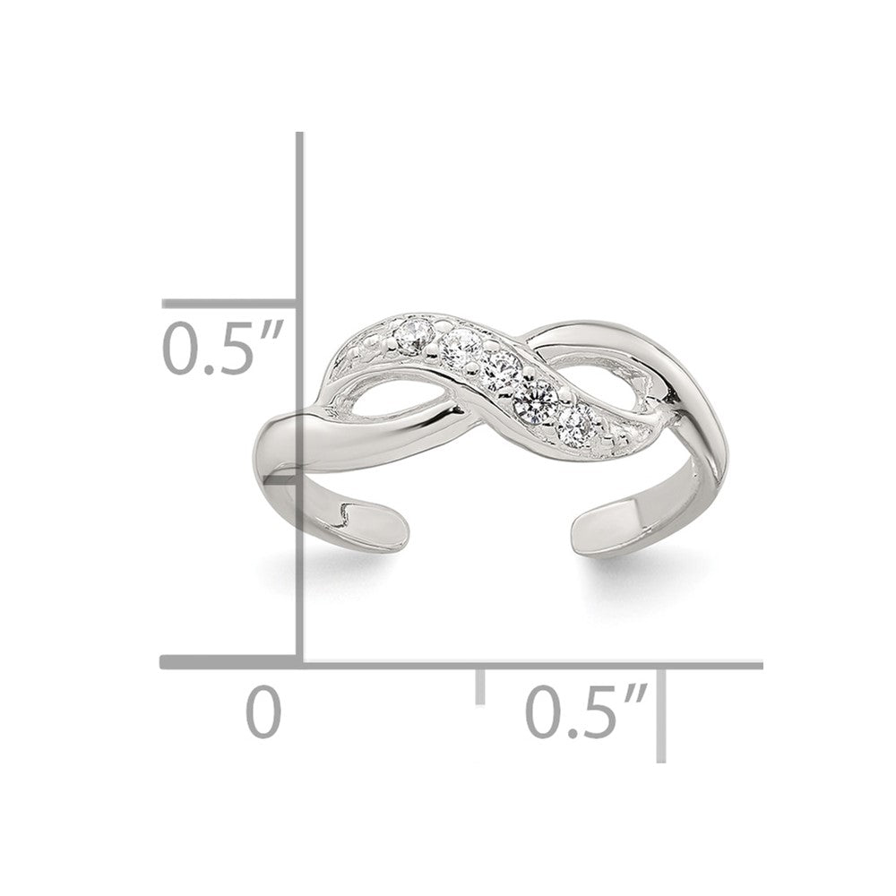 Sterling Silver Polished CZ Infinity Adjustable Toe Ring