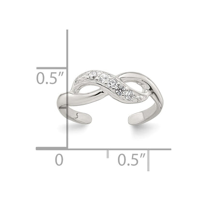 Sterling Silver Polished CZ Infinity Adjustable Toe Ring