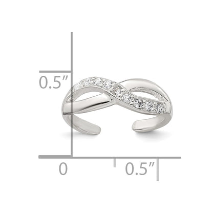 Sterling Silver Polished CZ Infinity Adjustable Toe Ring
