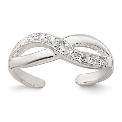 Sterling Silver Polished CZ Infinity Adjustable Toe Ring