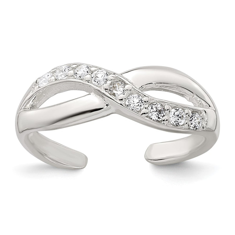 Sterling Silver Polished CZ Infinity Adjustable Toe Ring
