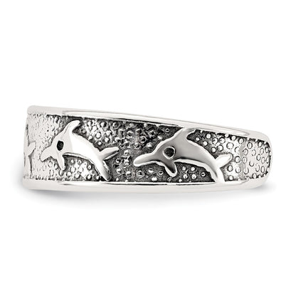 Sterling Silver Polished and Antiqued Dolphin Toe Ring
