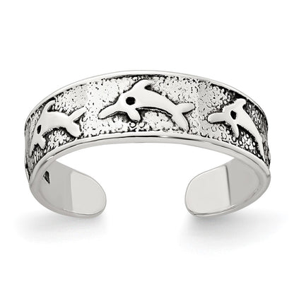 Sterling Silver Polished and Antiqued Dolphin Toe Ring
