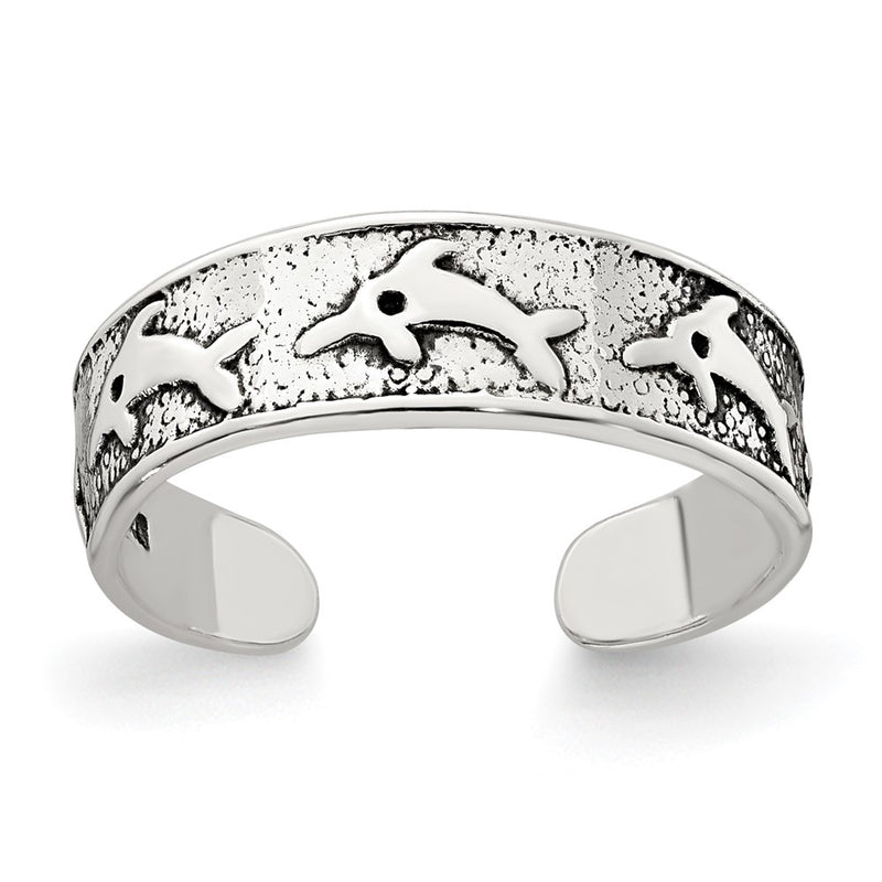 Sterling Silver Polished and Antiqued Dolphin Toe Ring