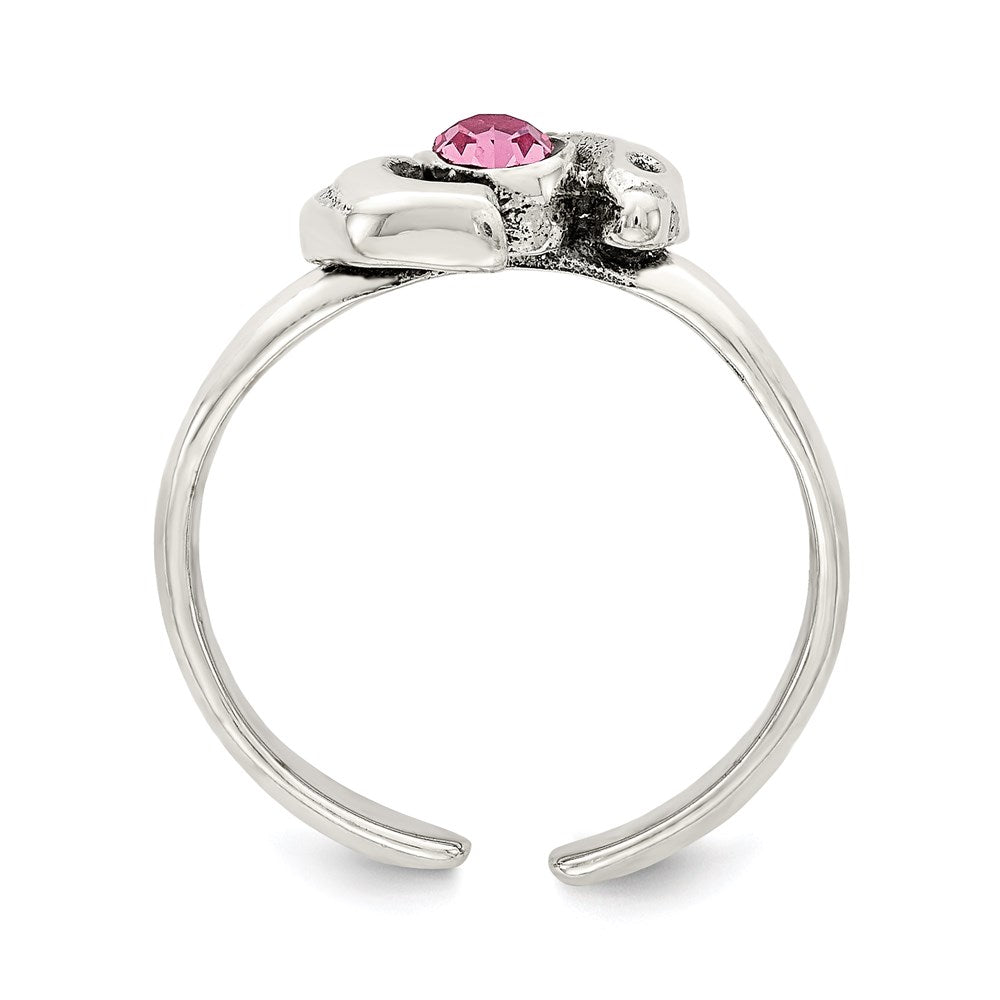 Sterling Silver Antiqued Pink Cz Dolphin Toe Ring