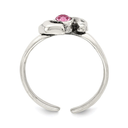 Sterling Silver Antiqued Pink Cz Dolphin Toe Ring