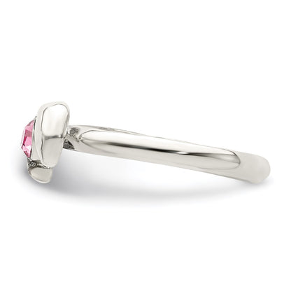 Sterling Silver Antiqued Pink Cz Dolphin Toe Ring