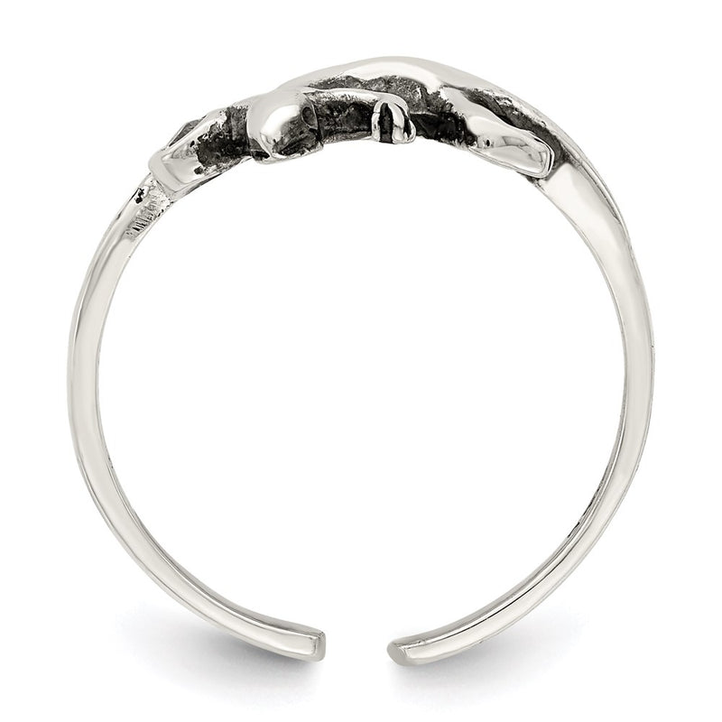 Sterling Silver Antiqued Lizard Cz Toe Ring