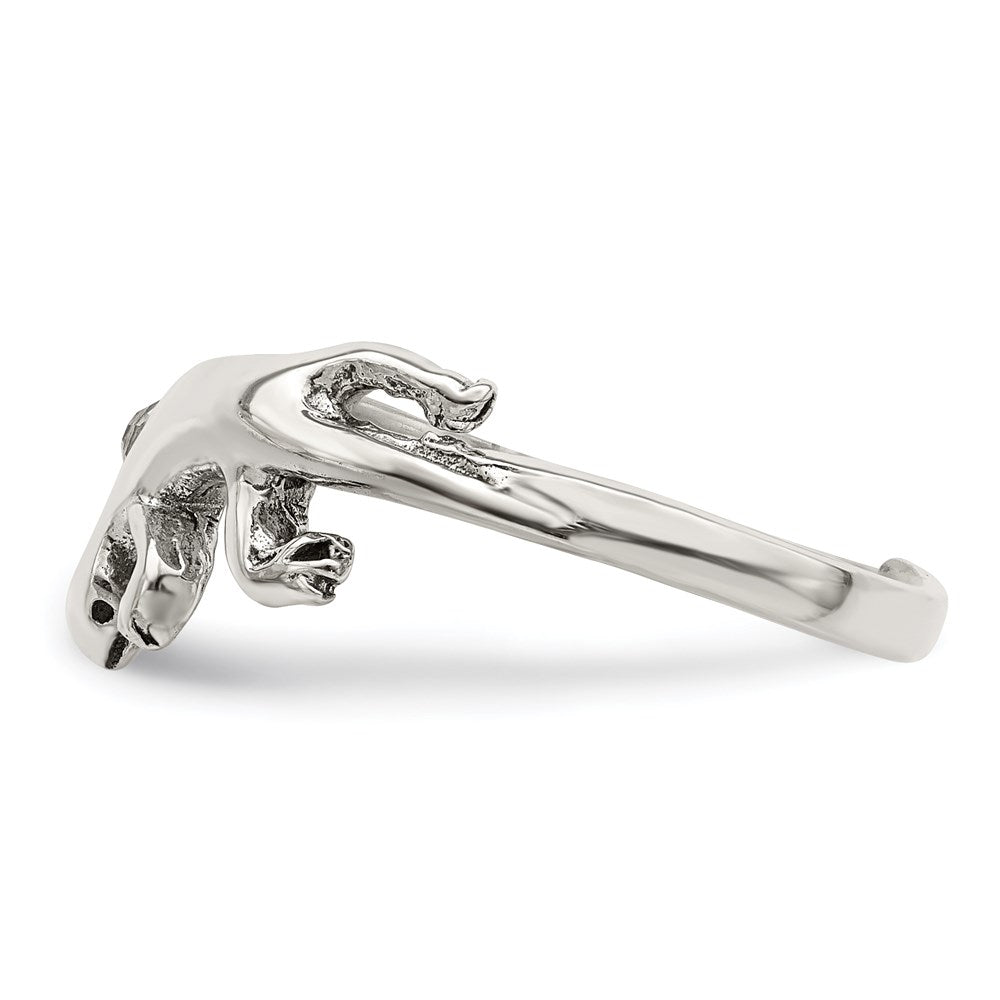 Sterling Silver Antiqued Lizard Cz Toe Ring