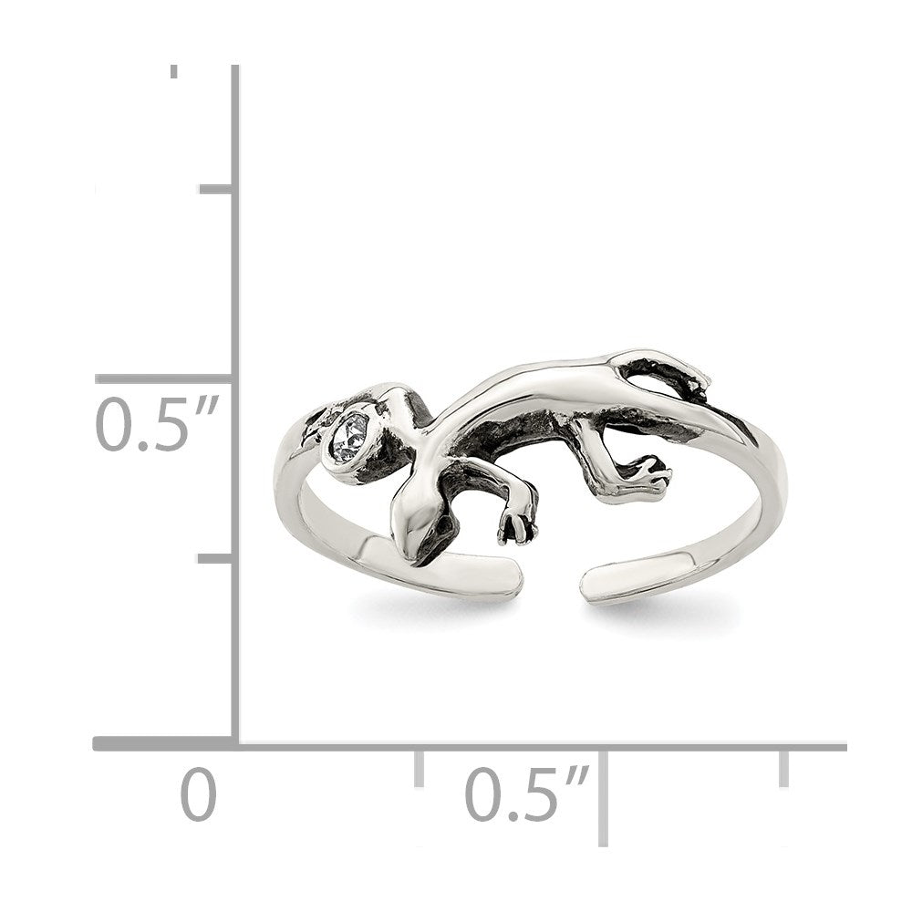 Sterling Silver Antiqued Lizard Cz Toe Ring