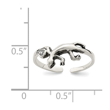 Sterling Silver Antiqued Lizard Cz Toe Ring