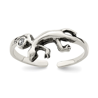 Sterling Silver Antiqued Lizard Cz Toe Ring