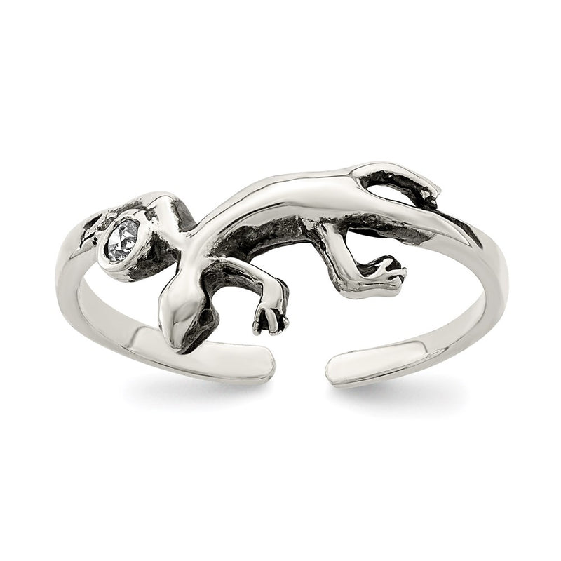 Sterling Silver Antiqued Lizard Cz Toe Ring
