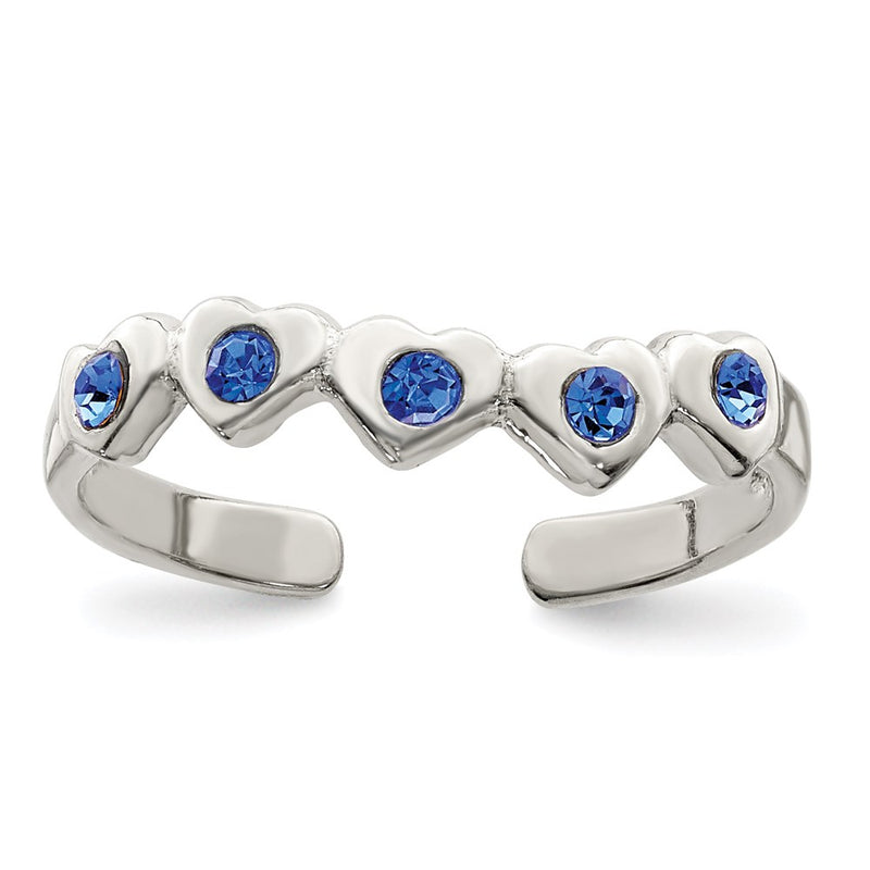 Sterling Silver Blue Cz Heart Toe Ring