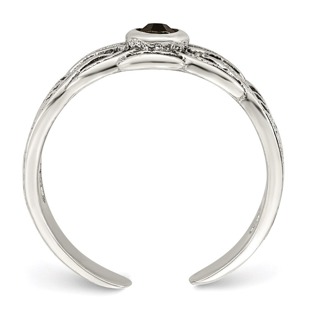 Sterling Silver Antiqued Black Cz Toe Ring