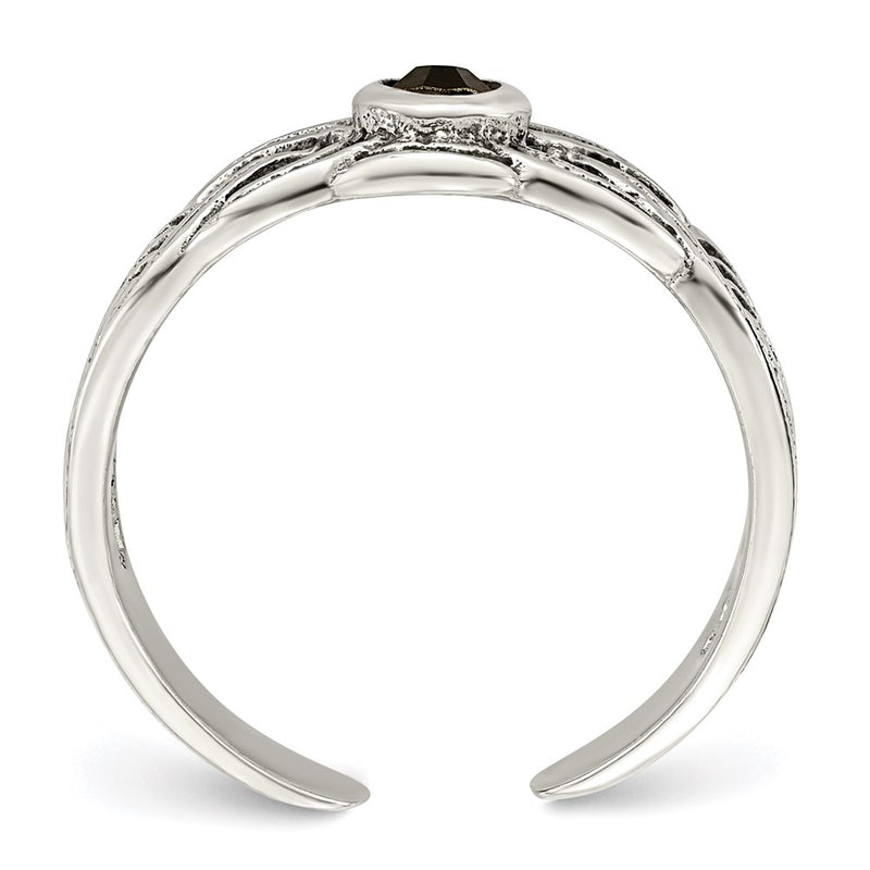Sterling Silver Antiqued Black Cz Toe Ring