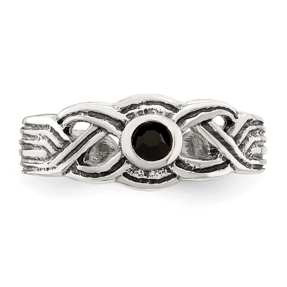 Sterling Silver Antiqued Black Cz Toe Ring