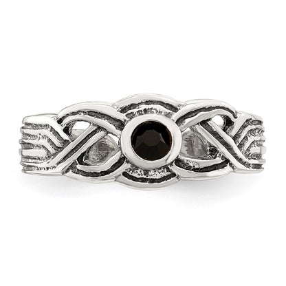 Sterling Silver Antiqued Black Cz Toe Ring