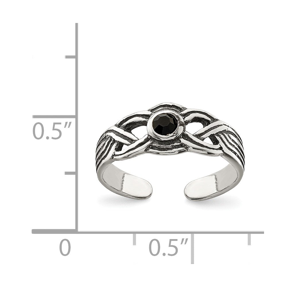 Sterling Silver Antiqued Black Cz Toe Ring