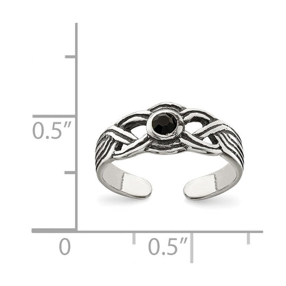 Sterling Silver Antiqued Black Cz Toe Ring